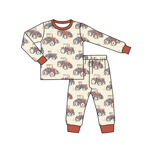 presale BLP1159 Baby Boys Long Sleeves Trucks Plaid Top Pant Farm Pajamas Set D 7.3