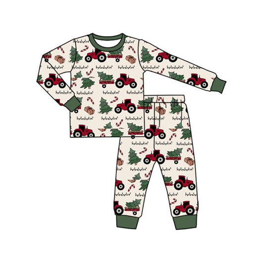 presale BLP1160 Baby Boys Long Sleeves Trucks Christmas Trees Top Pant Pajamas Set D 7.3