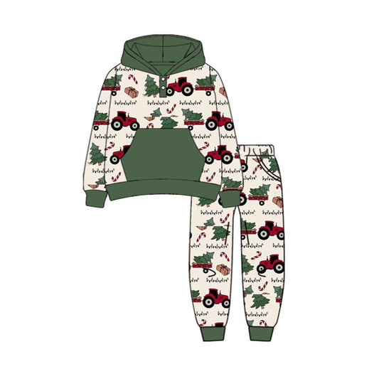 presale BLP1162 Baby Boys Long Sleeves Truck Christmas Trees Pocket Hoodie Top Pant Set D 7.3