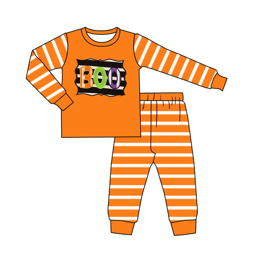 presale BLP1163 Baby Boys Long Sleeves Stripes BOO Top Pant Pajamas Set D 7.4