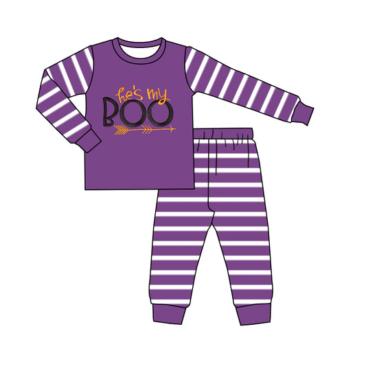presale BLP1164 Baby Boys Long Sleeves He's My BOO Top Pant Pajamas Set D 7.4