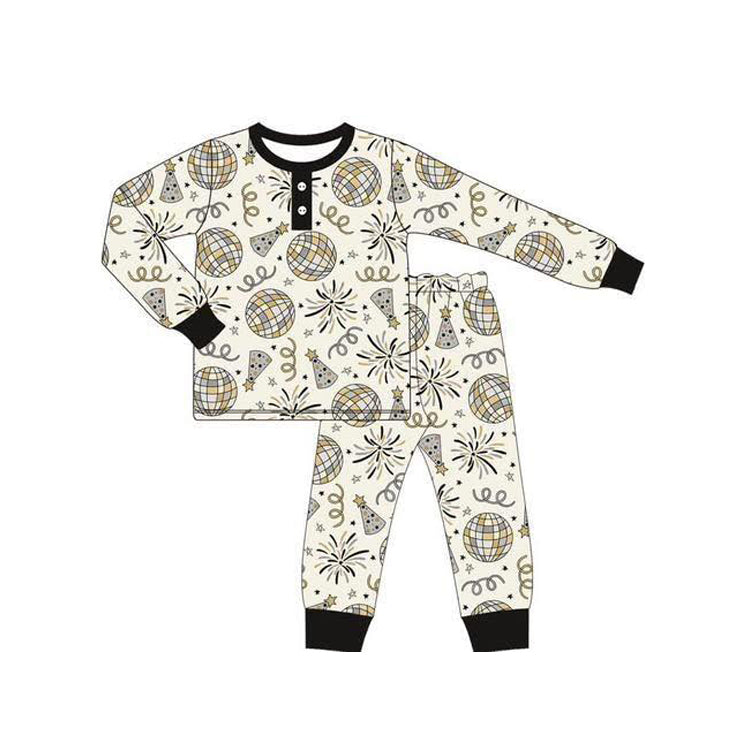 BLP1166 Baby Boys Long Sleeves Birthday's Hats Button Top Pant Pajamas Set  D 1022