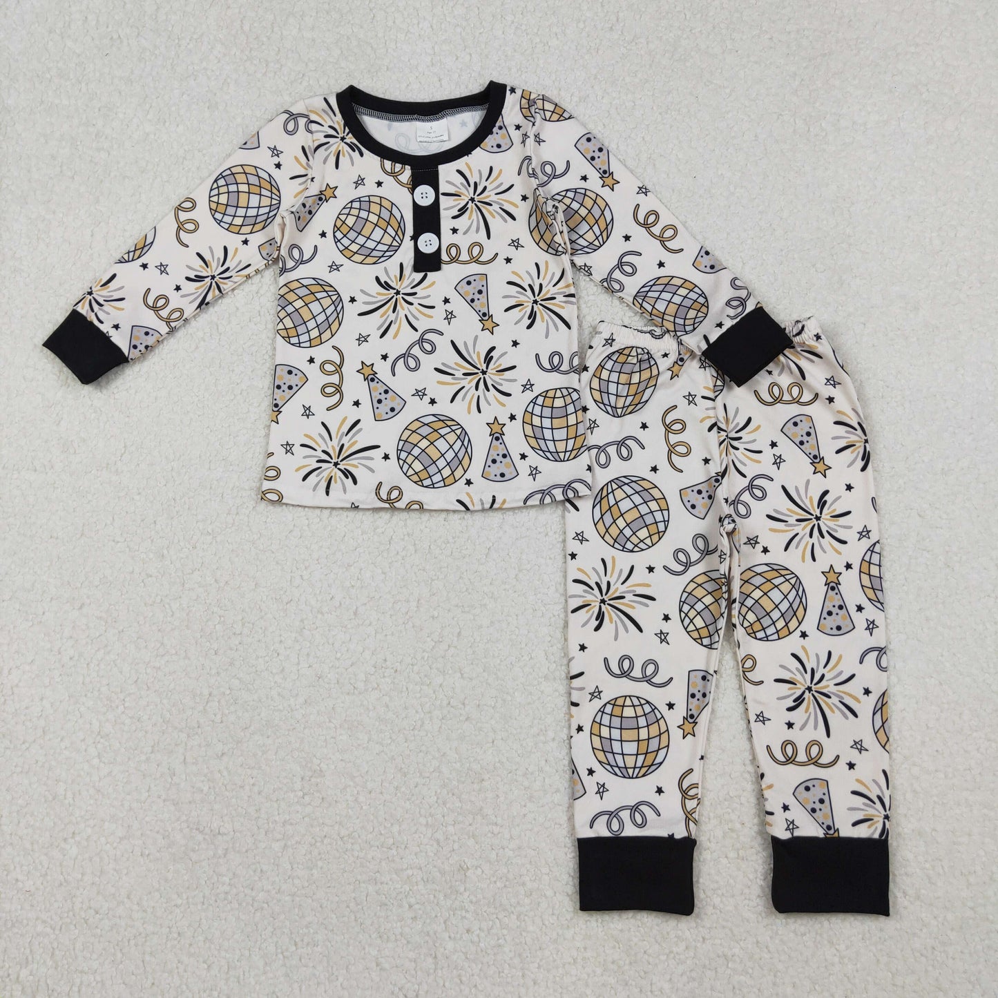 Mama and Me Fireworks Stars Button Ruffle Pants Happy New Year Pajamas Sets Pants With Belt D 1022