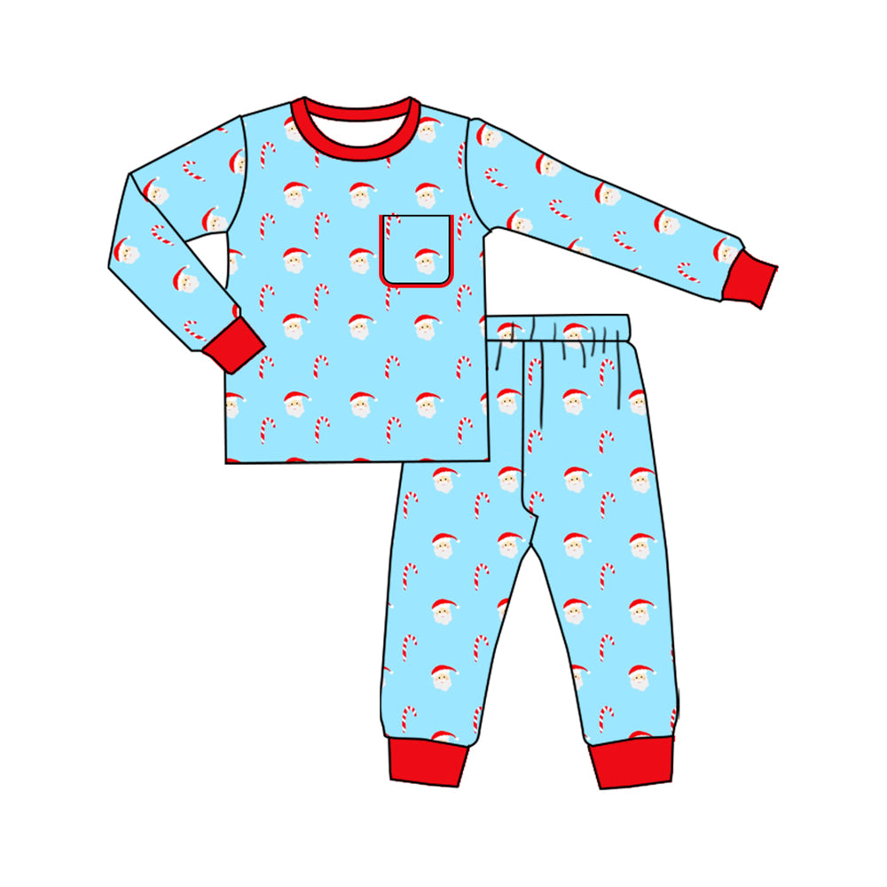 presale BLP1167 Santa Claus Cane Red and Blue Long Sleeve Long Pants Pajama Set  D 7.5
