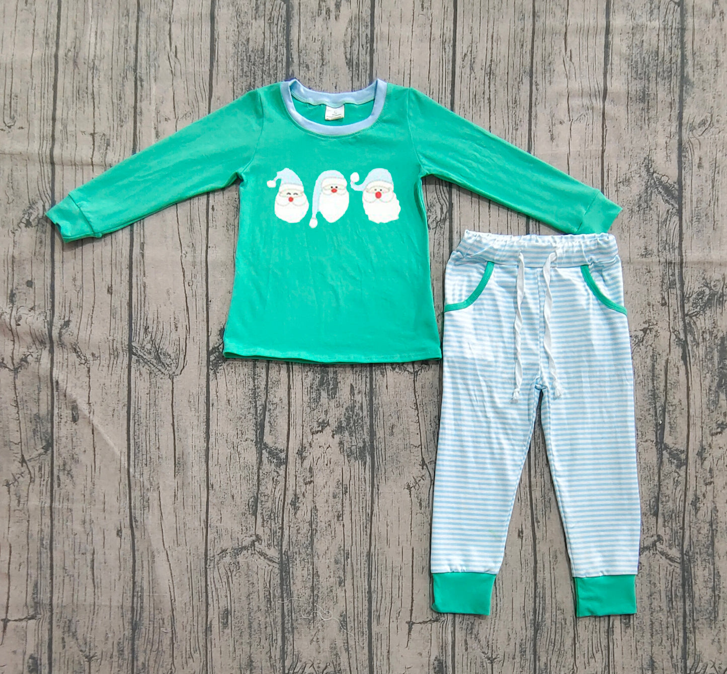 BLP1168 Baby Boys Green Long Sleeves Santa Top Legging Pockets Pant Set  D 822