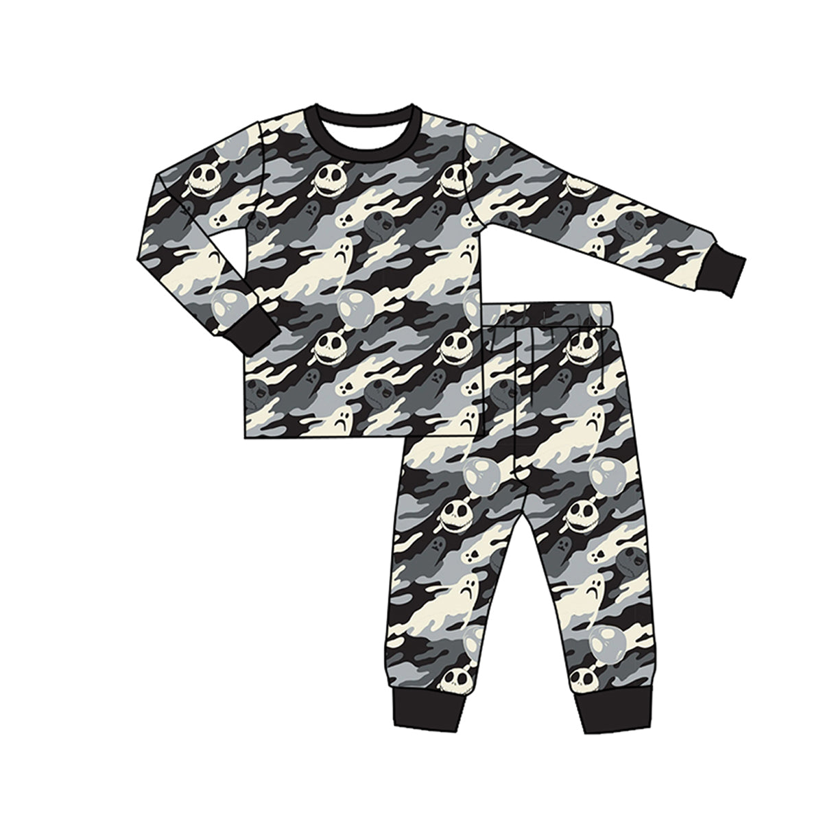 presale BLP1174 Baby Boys Long Sleeves Black Camo Ghosts Smiles Top Pant Pajamas Set  D 7.14