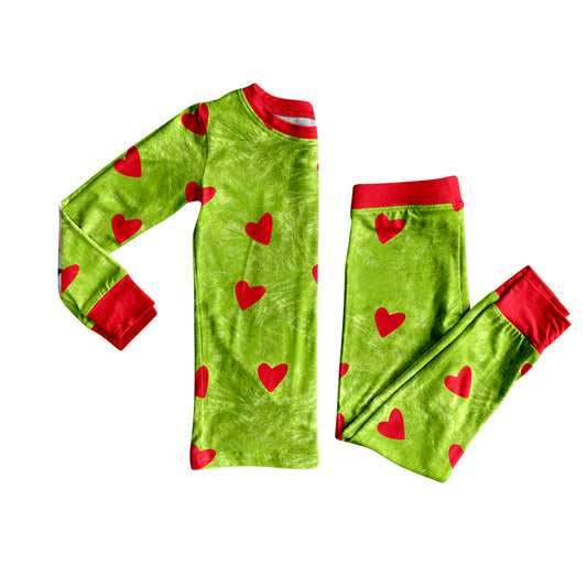 presale BLP1175 Baby Boys Green Long Sleeves Hearts Top Pant Pajamas Set D 7.14