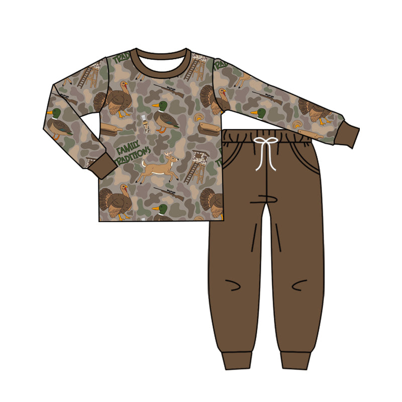 BLP1178 Baby Boys Long Sleeves Turkey Ducks Camo Top Pockets Pant Set  D 910