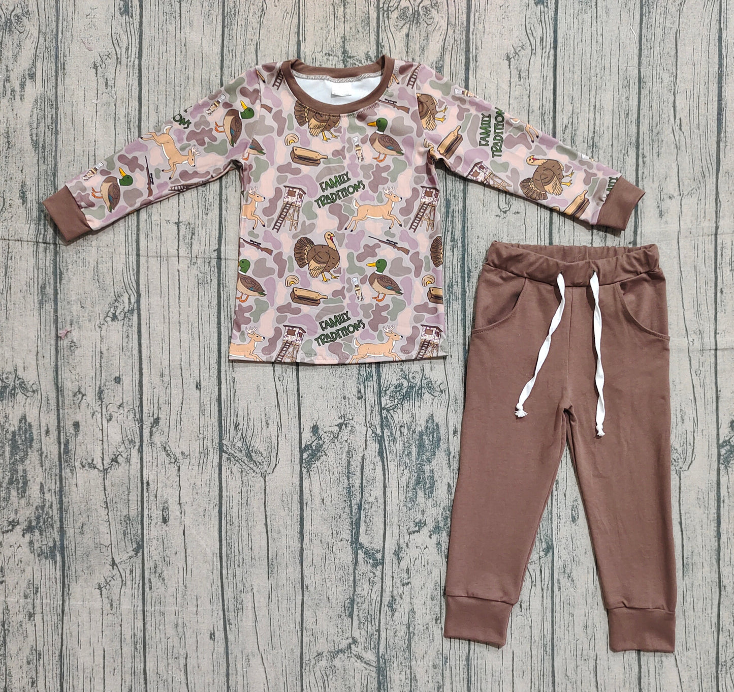 BLP1178 Baby Boys Long Sleeves Turkey Ducks Camo Top Pockets Pant Set  D 910