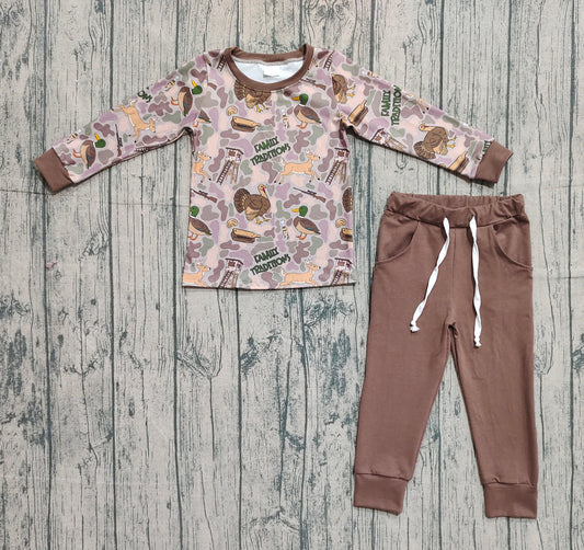presale BLP1178 Baby Boys Long Sleeves Turkey Ducks Camo Top Pockets Pant Set  D 910