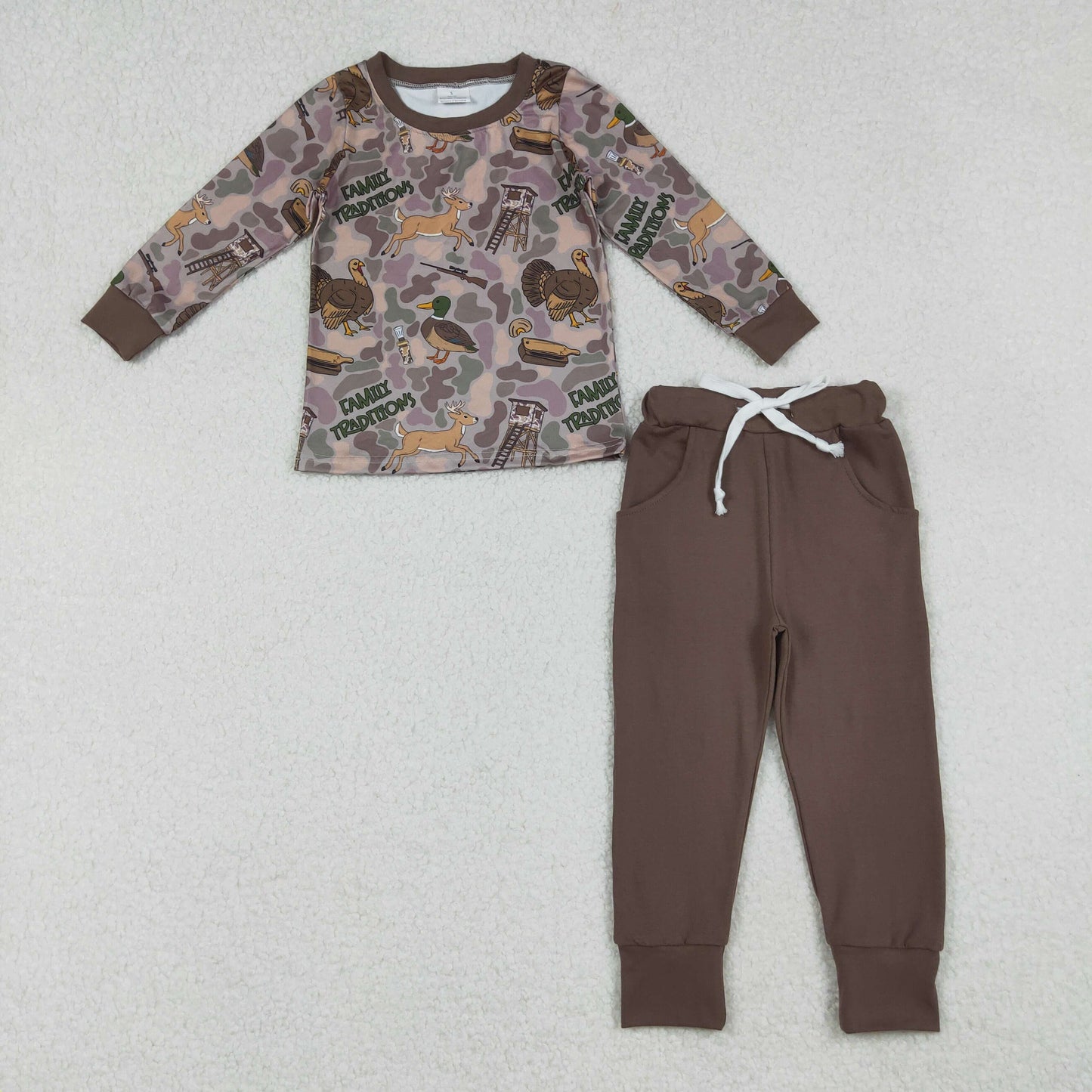 BLP1178 Baby Boys Long Sleeves Turkey Ducks Camo Top Pockets Pant Set  D 910