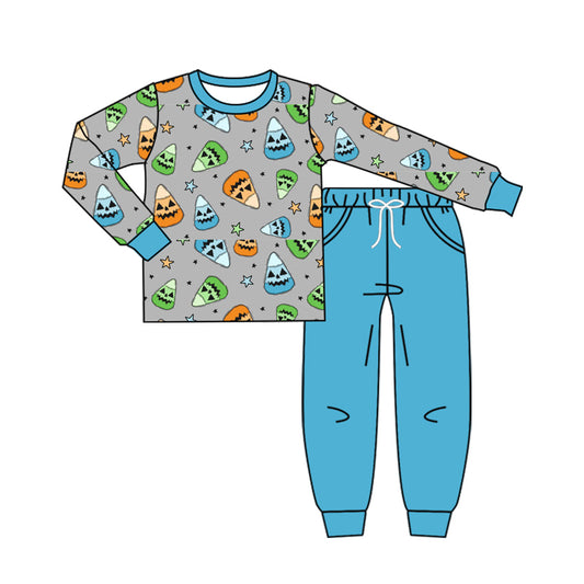 presale BLP1180 Baby Boys Long Sleeves Ghost Candy Stars Top Pant Pajamas Set   D 7.15