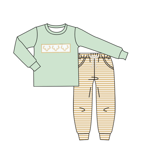 presale BLP1183 Baby Boys Light Green Long Sleeves Deer Top Pockets Legging Pants Set D 7.16