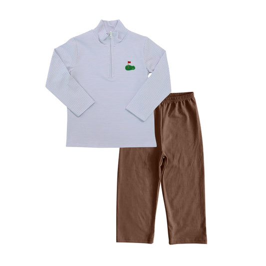 presale BLP1188  Baby Boys Blue Stripe Long Sleeves Golf Zipper Pullovers Top Pant Set  D 7.17