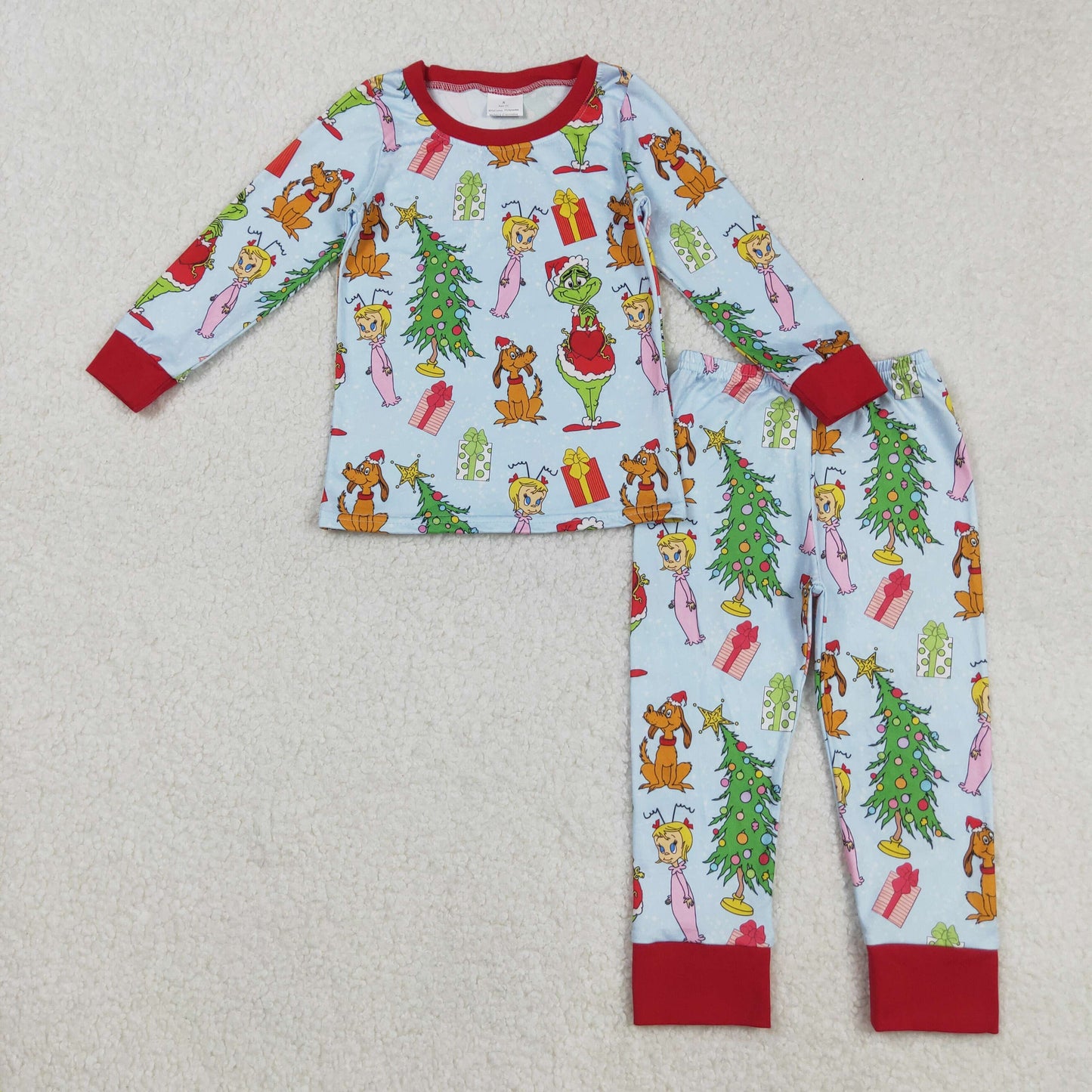 BLP1189  Baby Boys Long Sleeves Christmas Trees Cartoon Face Top Pant Pajamas Set