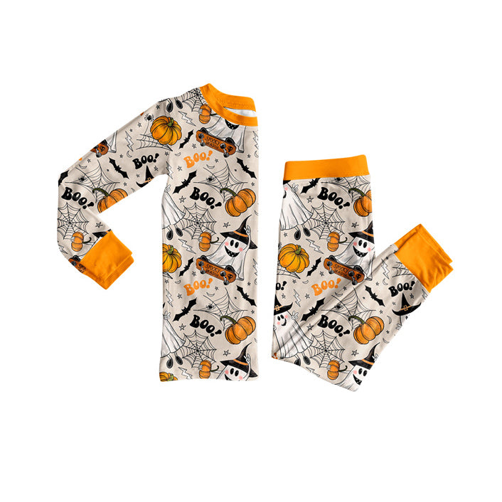 presale BLP1195  Baby Boys Long Sleeves Bats Pumpkins Plaid Top Pant Pajamas Set   D 7.19