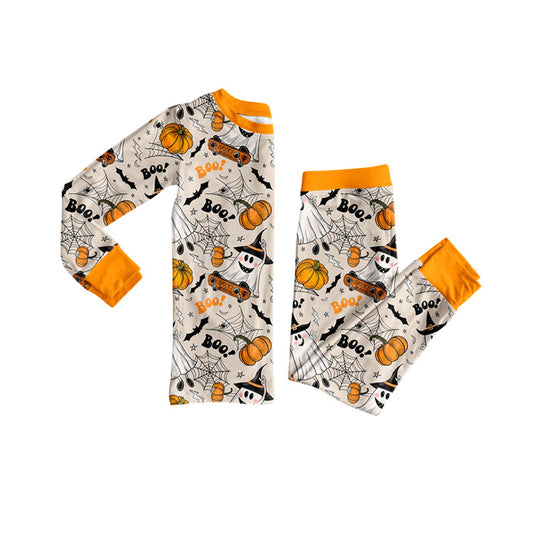 presale BLP1195  Baby Boys Long Sleeves Bats Pumpkins Plaid Top Pant Pajamas Set   D 7.19