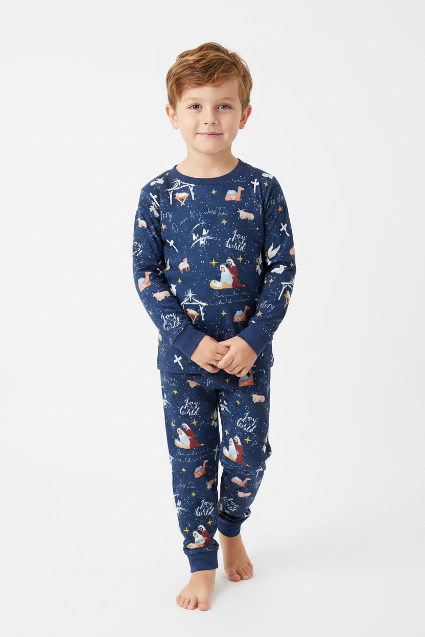 Sibling Baby Boys Navy Nativity Christmas Pajamas Sets Zipper Footie Rompers D 908