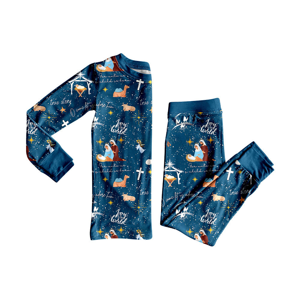presale BLP1198 Baby Boys Hot Blue Nativity Top Pant Christmas Pajamas Set  D 7.21