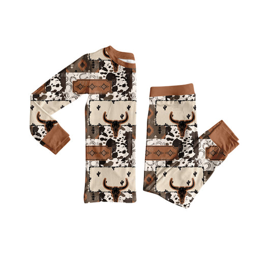 presale BLP1200 Baby Boys Bull Skull Aztec Plaid Top Western Pajamas Set  D 7.28