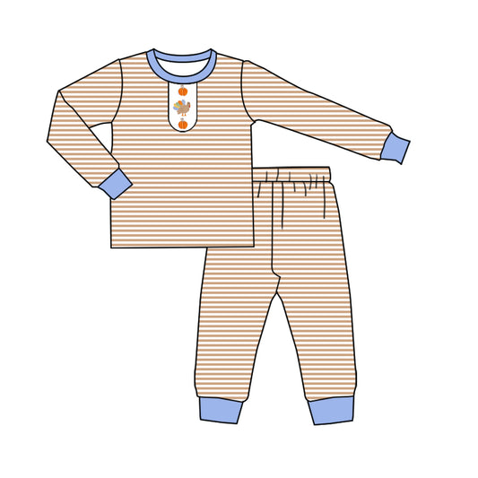 presale BLP1204 Baby Boys Turkey Pumpkins Top Pants Thanksgiving Pajamas Set  D 7.28