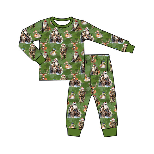 presale BLP1212 Baby Boys Santa Deer Plaid Top Pant Christmas Pajamas Set D 8.5