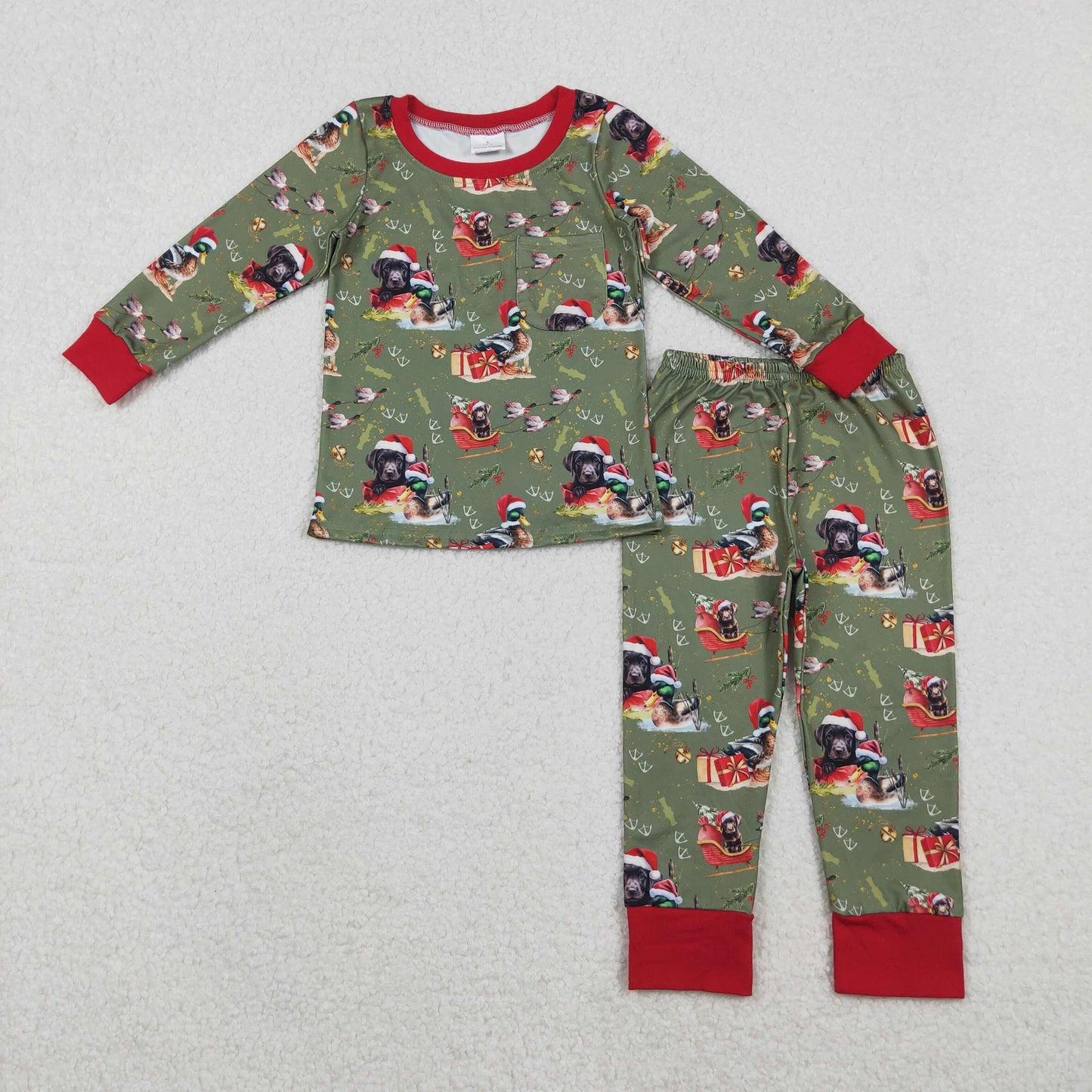 BLP1213  Baby Boys Dogs Ducks Plaid Top Pant Christmas Pajamas Set D 1103