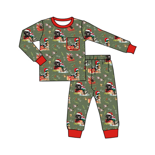 presale BLP1213  Baby Boys Dogs Ducks Plaid Top Pant Christmas Pajamas Set D 8.5