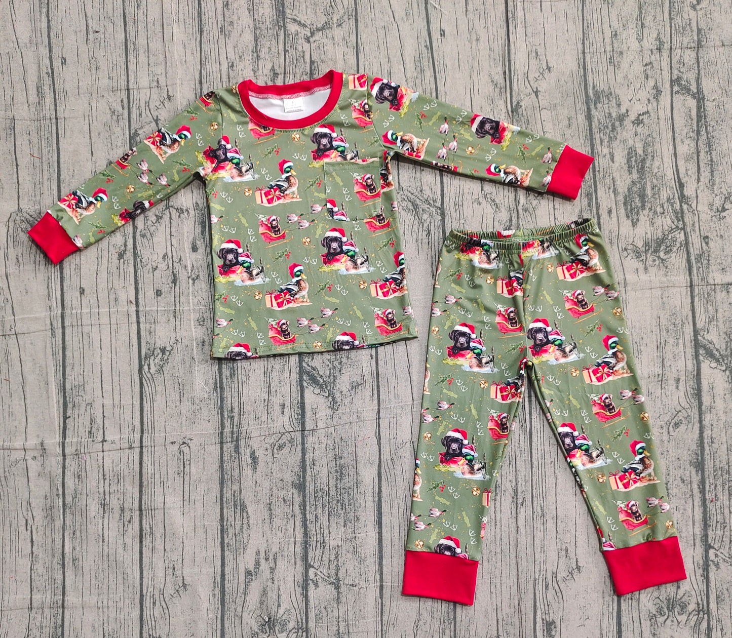 presale BLP1213  Baby Boys Dogs Ducks Plaid Top Pant Christmas Pajamas Set D 1103