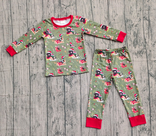 presale BLP1213  Baby Boys Dogs Ducks Plaid Top Pant Christmas Pajamas Set D 1103