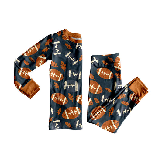 presale BLP1215 Baby Boys Leaves Footballs Plaid Top Pant Fall Pajamas Set D 8.6