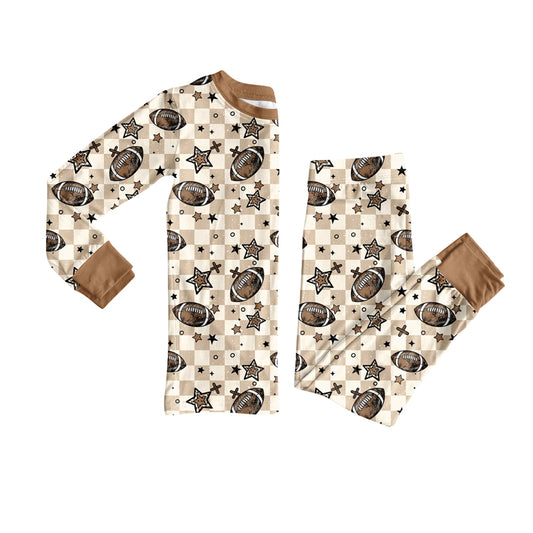 presale BLP1216 Baby Boys Footballs Stars Plaid Top Pants Team Pajamas Set  D 8.7