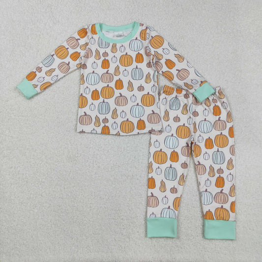 BLP1222 Baby Boys Colorful Pumpkins Plaid Top Pant Fall Pajamas Set  D 8903