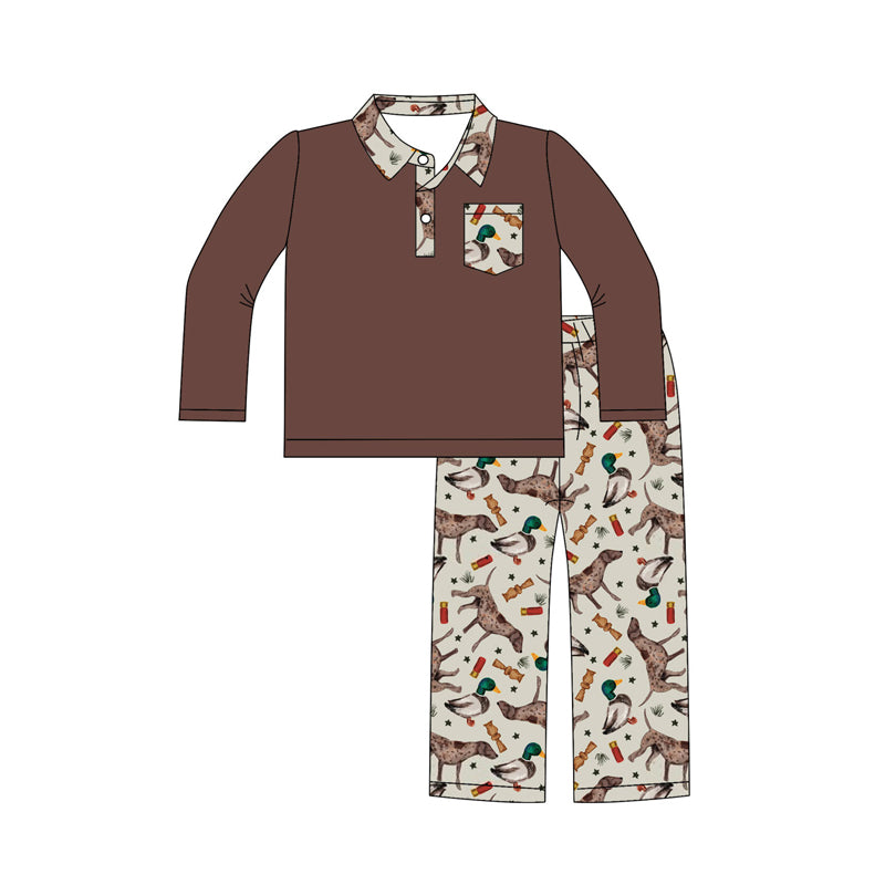 presale BLP1229 Duck Puppy Pocket Brown Button Long Sleeve Pants Suit   D 818