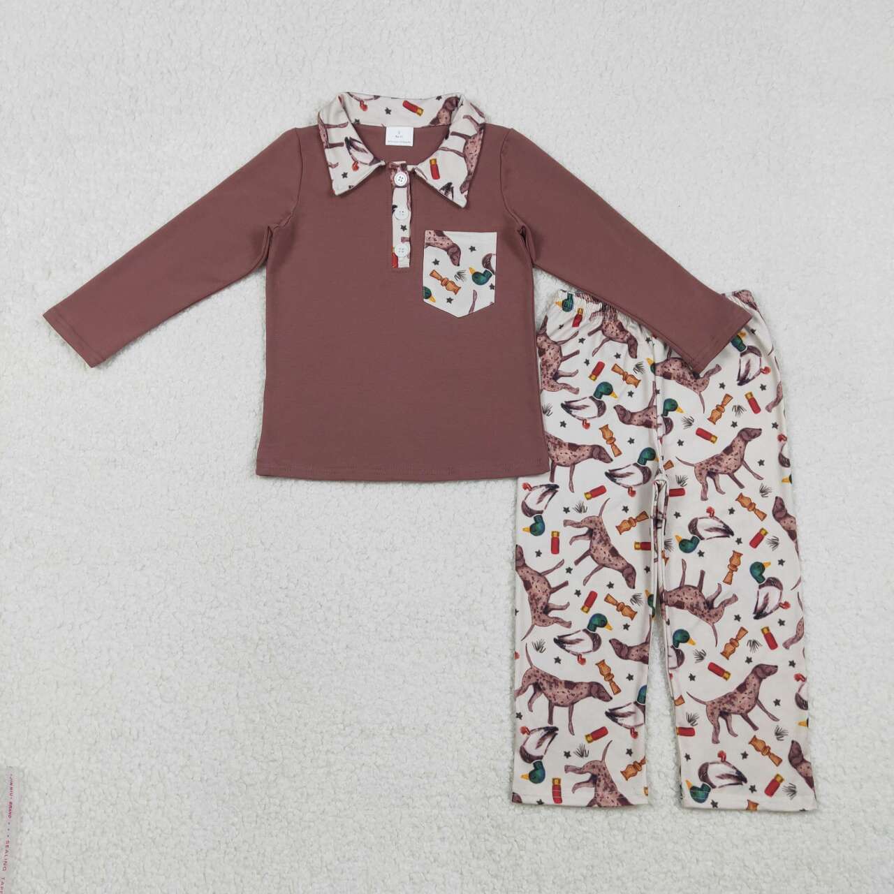 BLP1229 Duck Puppy Pocket Brown Button Long Sleeve Pants Suit   D 1201