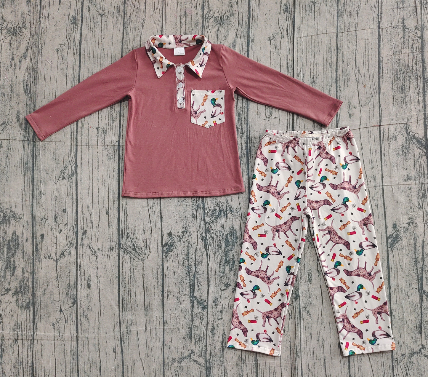BLP1229 Duck Puppy Pocket Brown Button Long Sleeve Pants Suit   D 1201