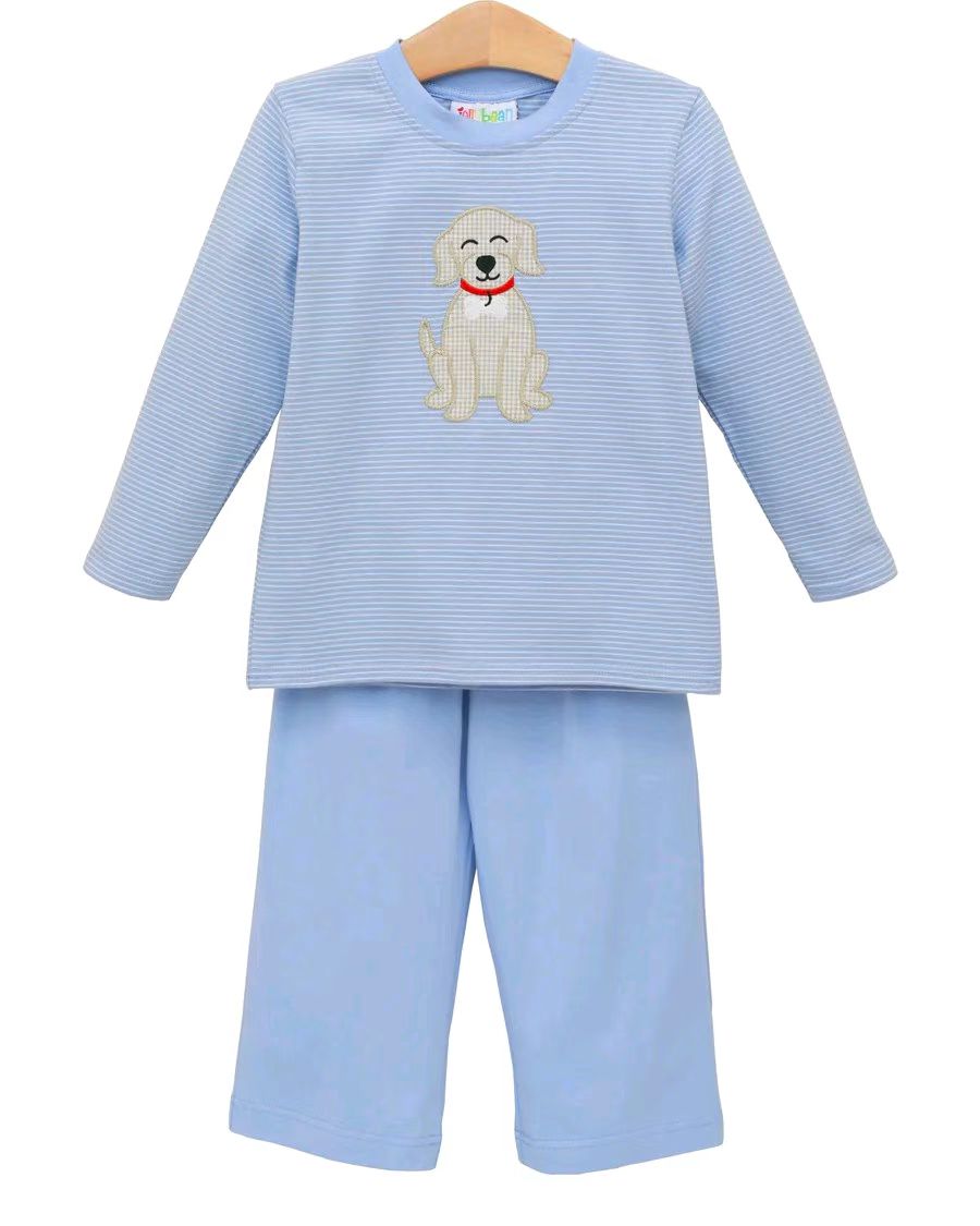 presale BLP1230  Baby Boys Blue Stripe Dogs Top Pant Clothes Set D 820
