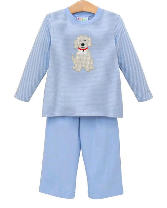 presale BLP1230 Baby Boys Blue Stripe Dogs Top Pant Clothes Set D 820