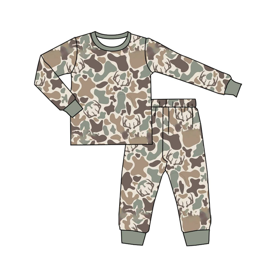 presale BLP1232  Baby Boys Brown Deer Camo Top Pant Western Pajamas Set  D 820