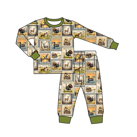 presale BLP1233 Baby Boys Ducks Deer Turkey Top Pant Western Hunting Pajamas Set D 820