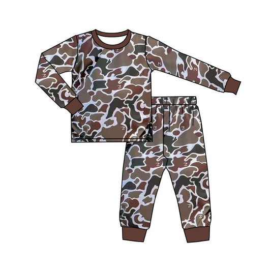presale BLP1241 Baby Boys Dark Brown Camo Top Pant Western Pajamas Set D 829