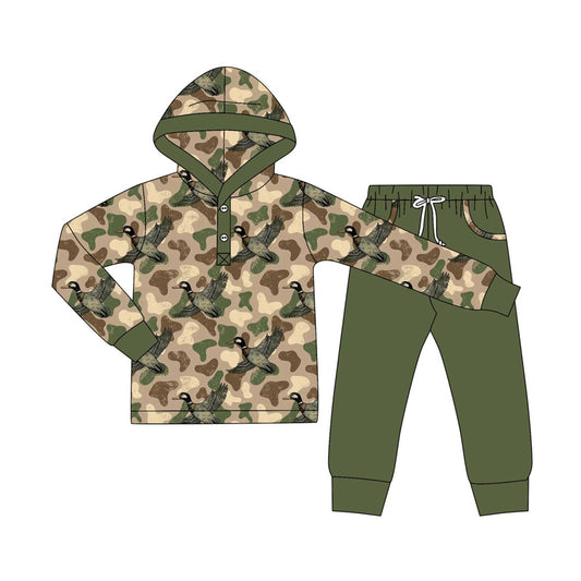 presale BLP1250 Baby Boys Green Camo Ducks Button Hoodies Pockets Leggings Western Set D 902