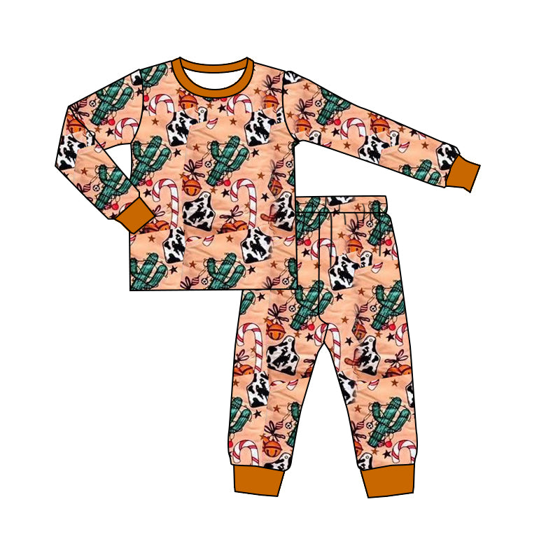 presale BLP1254 Baby Boys Candy Cane Cactus Top Pant Christmas Pajamas Set D 902