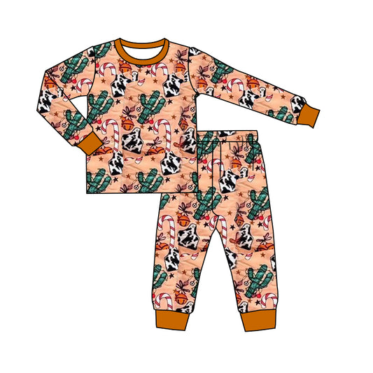 presale BLP1254 Baby Boys Candy Cane Cactus Top Pant Christmas Pajamas Set D 902