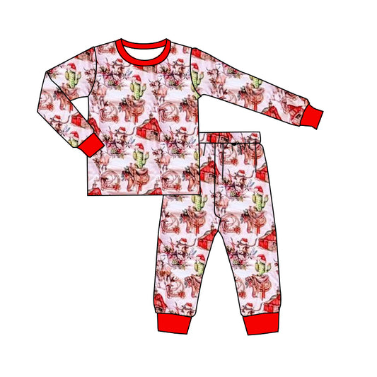 presale BLP1255 Baby Boys Highland Cows Cactus Top Pant Christmas Pajamas Set D 902