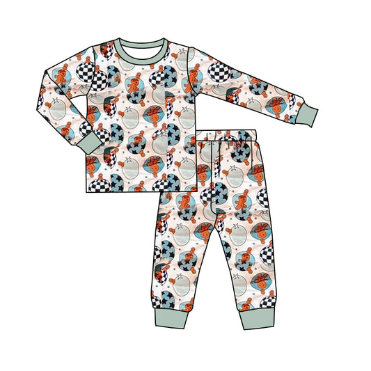 presale BLP1256 Baby Boys Lights Gingerbread Top Pant Christmas Pajamas Set D 902
