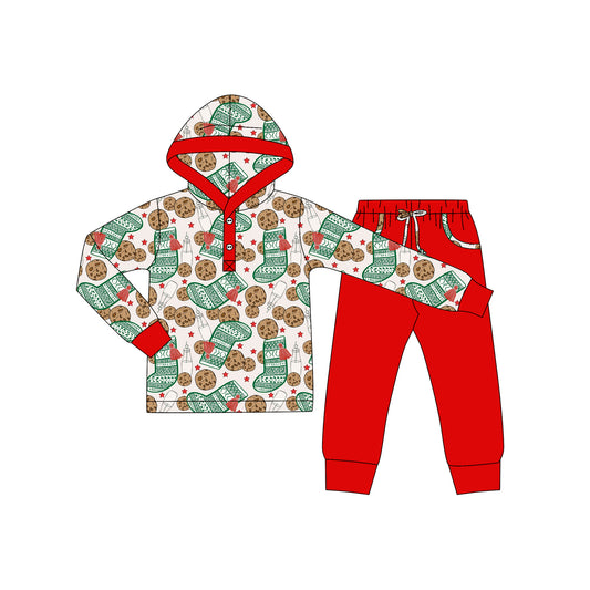 presale BLP1257  Baby Boys Cookie Milk Button Hoodies Pockets Leggings Christmas Set  D 903