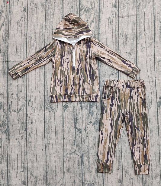 presale BLP1264 Baby Boys Olive Bottomland Camo Hoodies Pockets Pants Clothes Set D 916