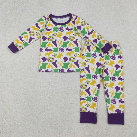BLP1273 Baby Boys Purple Yellow Green Camo Crayfishes Mardi Gras Pajamas Sets  D 922