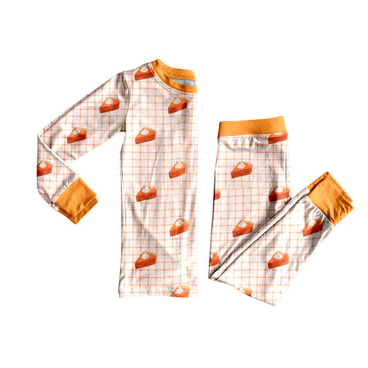 presale BLP1274  Baby Boys Orange Checked Pie Thanksgiving Pajamas Sets D 909